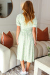 Explore More Collection - Sage Floral Print Fit & Flare Sash Belt V Neck Dress