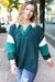 Explore More Collection - Falling For You Hunter Green Color Block Collared French Terry Top