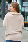 Explore More Collection - Feeling It Taupe Half Zip Collared Knit Sweater
