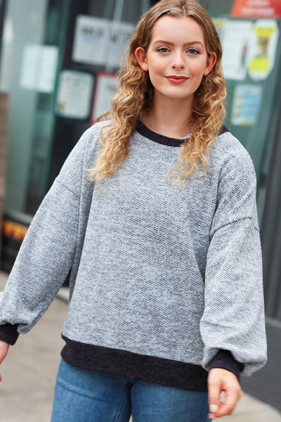 Explore More Collection - Break Free Grey Banded Two Tone Jacquard Knit Top