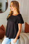 Explore More Collection - Black Double Ruffle Sleeve Square Neck Ribbed Top