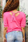 Explore More Collection - Pretty In Pink Mock Neck With Back Ribbon Bow Tie Sweater Top