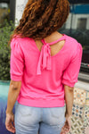 Explore More Collection - Pretty In Pink Mock Neck With Back Ribbon Bow Tie Sweater Top