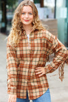 Explore More Collection - All Bets Off Taupe Flannel Plaid Fringe Jacket