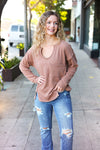 Explore More Collection - Eyes On You Camel Mineral Wash Rib Notch Neck Pocketed Top