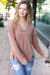 Explore More Collection - Eyes On You Camel Mineral Wash Rib Notch Neck Pocketed Top