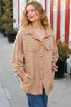 Explore More Collection - Good Times Camel Terry Oversized Shirt Shacket