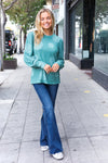 Explore More Collection - Holiday Ready Green Snowflake Brushed Hacci Sweater Top