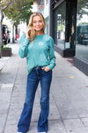 Explore More Collection - Holiday Ready Green Snowflake Brushed Hacci Sweater Top