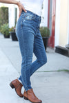 Explore More Collection - Judy Blue Dark Wash Mid Rise Minimum Distressed Straight Leg Jeans