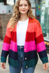 Explore More Collection - Make Your Day Magenta Honeycomb Knit Button Down Cardigan