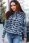 Explore More Collection - Casual Chic Blue & Black Animal Print Stripe Hoodie