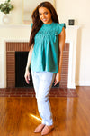 Explore More Collection - Love Life Cotton Turquoise Frill Mock Neck Flutter Sleeve Top