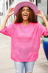 Explore More Collection - Can't Look Away Pink Heart Netted Crochet Sweater Top