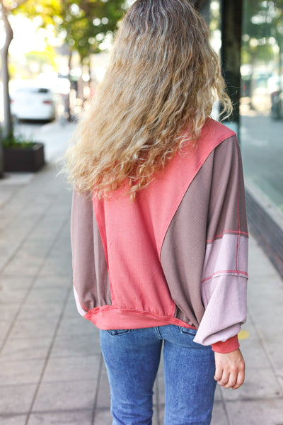 Explore More Collection - Boldy You Camel Dolman Sleeve Colorblock Knit Bomber Jacket