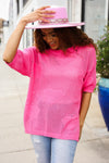 Explore More Collection - Can't Look Away Pink Heart Netted Crochet Sweater Top