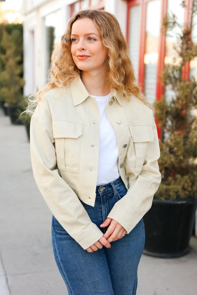 Explore More Collection - Back In Town Natural Cotton Twill Cropped Jacket