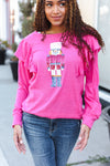 Explore More Collection - Holiday Hot Pink Sequin Nutcracker Ruffle Hacci Sweater