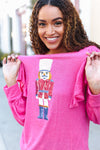 Explore More Collection - Holiday Hot Pink Sequin Nutcracker Ruffle Hacci Sweater