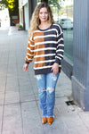 Explore More Collection - Camel & Charcoal Striped Color Block Sweater