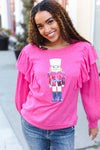 Explore More Collection - Holiday Hot Pink Sequin Nutcracker Ruffle Hacci Sweater