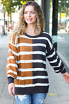 Explore More Collection - Camel & Charcoal Striped Color Block Sweater