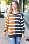 Explore More Collection - Camel & Charcoal Striped Color Block Sweater