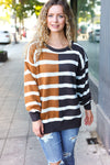 Explore More Collection - Camel & Charcoal Striped Color Block Sweater