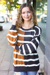 Explore More Collection - Camel & Charcoal Striped Color Block Sweater