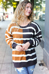 Explore More Collection - Camel & Charcoal Striped Color Block Sweater