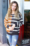 Explore More Collection - Camel & Charcoal Striped Color Block Sweater