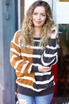 Explore More Collection - Camel & Charcoal Striped Color Block Sweater