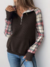 Explore More Collection - Plaid Half Zip Long Sleeve Sweatshirt