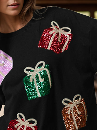 Explore More Collection - Sequin Gift Box Long Sleeve Sweatshirt