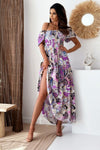 Explore More Collection - Smocked Printed Short Sleeve Maxi Dress