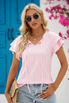 Explore More Collection - Eyelet Tie-Neck Flutter Sleeve Blouse