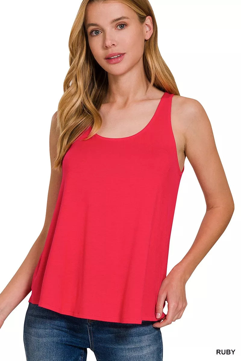 Zenana Flowy Hem Rayon Sleeveless Tank Top
