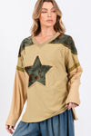 Explore More Collection - SAGE + FIG Star Patch Long Sleeve Color Block T-Shirt