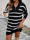 Explore More Collection - Devine Quarter Zip Striped Long Sleeve Sweater Dress