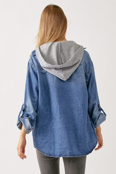 Explore More Collection - RISEN Zip Up Hooded Denim Shirt