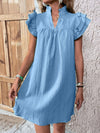 Explore More Collection - Ruffled Notched Cap Sleeve Mini Dress