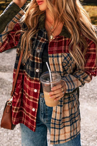 Explore More Collection - Plaid Button Up Long Sleeve Jacket