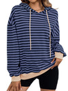 Explore More Collection - Drawstring Striped Long Sleeve Hoodie