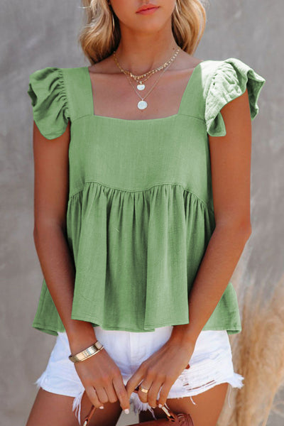 Explore More Collection - Full Size Ruffled Square Neck Cap Sleeve Blouse