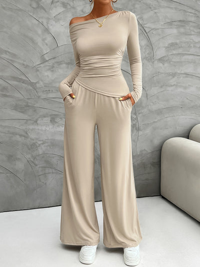 Explore More Collection - Long Sleeve Top and Wide Leg Pants Set