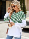 Explore More Collection - Slit Contrast Striped Long Sleeve Sweatshirt