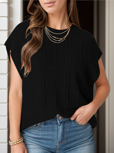 Explore More Collection - Round Neck Cap Sleeve Knit Top