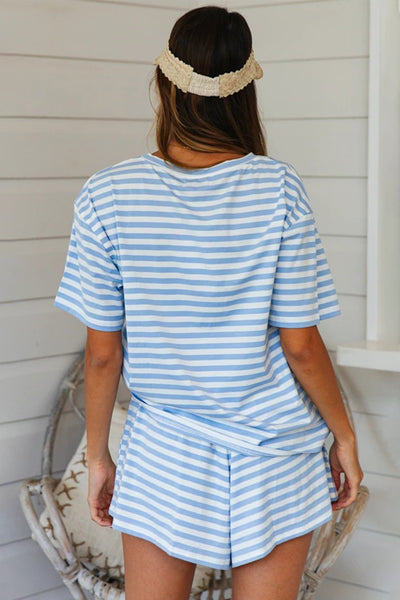 Explore More Collection - Striped Round Neck Top and Shorts Set