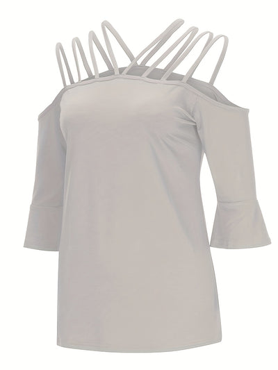 Explore More Collection - Full Size Cold Shoulder Three-Quarter Sleeve Blouse