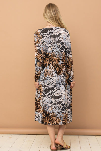 Explore More Collection - And The Why Leopard Kimono Open Front Longline Cardigan